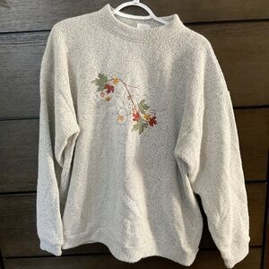 Cozy Cream Sweater with Autumn Leaf Design